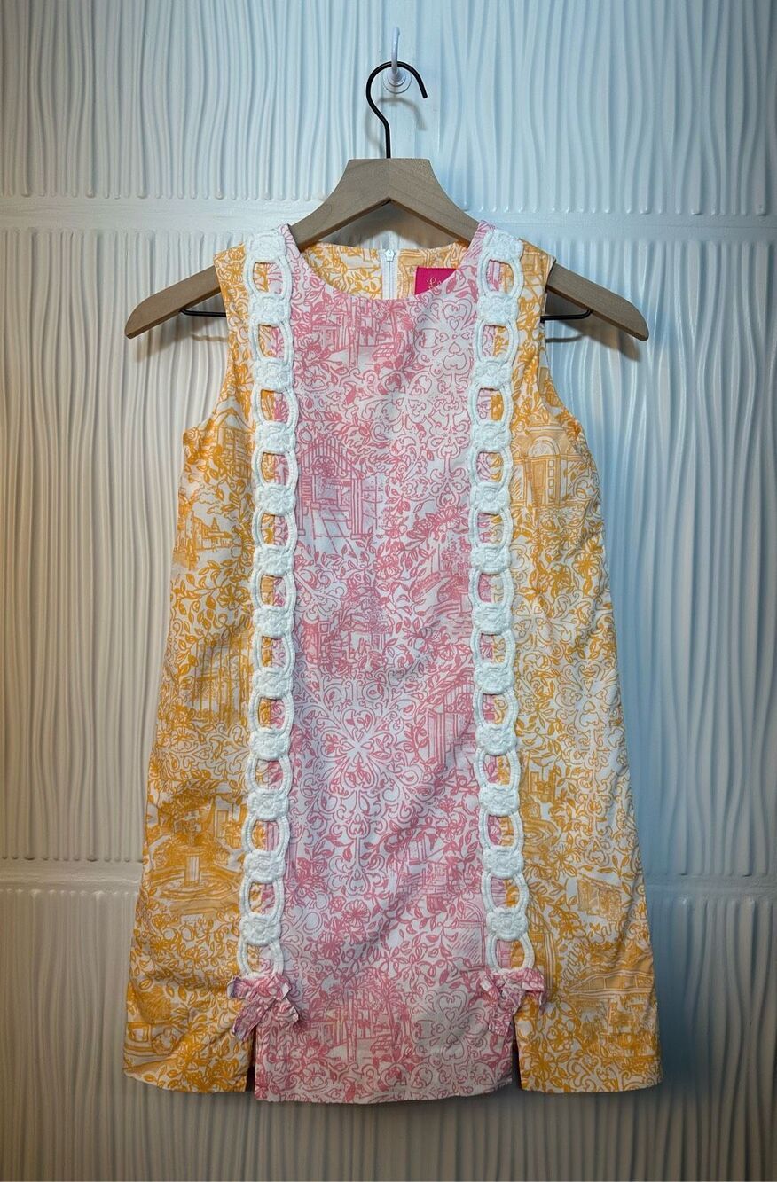 Lilly Pulitzer Girls' Jubilee Orange Pink Floral Pattern Shift Dress - Size 12